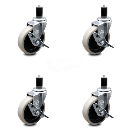 Service Caster 4 Inch Thermoplastic Wheel 1-5/8 Inch Expanding Stem Caster with Brakes, 4PK SCC-EX05S410-TPRS-SLB-158-4